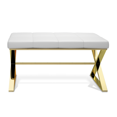 Decor Walther Bench - Sitzbank: Gold PVD - Eco-Lederpolster weiß	