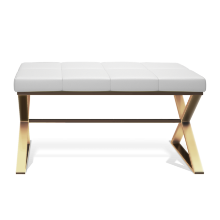 Decor Walther Bench - Sitzbank: Gold Matt PVD - Eco-Lederpolster weiß