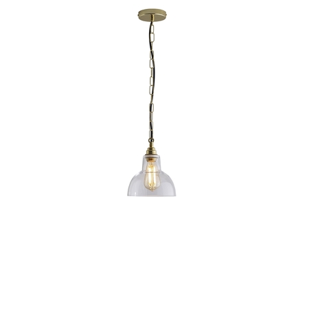 ORIGINAL BTC Glass School Pendant Light, Size 2 - Clear and Brass - Clear Glass