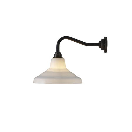 ORIGINAL BTC Glass School Wall Light, Size 1 - Opal and Weathered Brass - Opal Glass