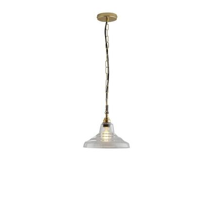 ORIGINAL BTC Glass School Pendant Light, Size 1 - Clear and Brass - Clear Glass