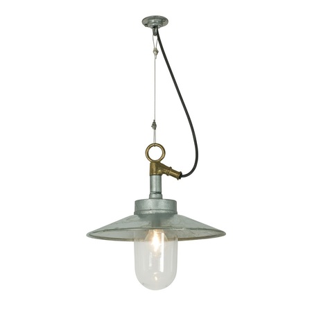 ORIGINAL BTC Well Glass Pendant Light With Visor, IP44 - Galvanised, Clear Glass