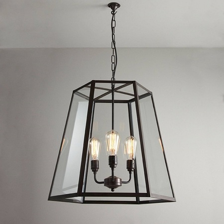 ORIGINAL BTC Hex Pendant Light, Extra Large, Weathered Brass, Clear Glass