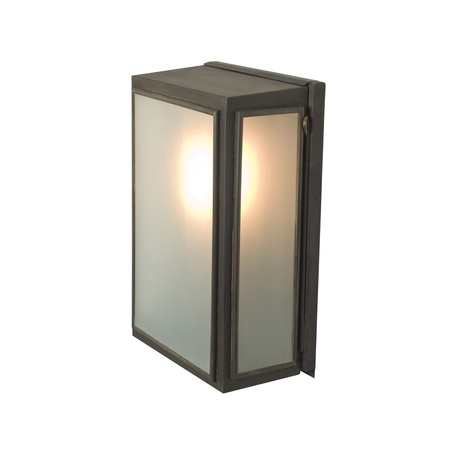 ORIGINAL BTC Box Wall Light, External Glass, Small, Weathered Brass - Frosted Glass