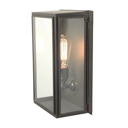 ORIGINAL BTC Box Wall Light, External Glass, Medium, Weathered Brass - Clear Glass