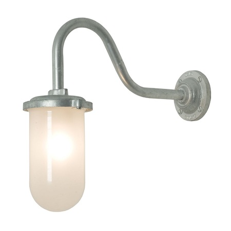 ORIGINAL BTC Bracket Light, 100W, Round, Swan Neck - Galvanised, Frosted Glass