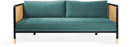 Red Edition Cane sofa 210 -  Fabric Indian T15 (cat.B) Black Tinted Beech