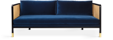 Red Edition Cane sofa 210 -  Velvet Navy Blue T27 (cat.C) Black Tinted Beech