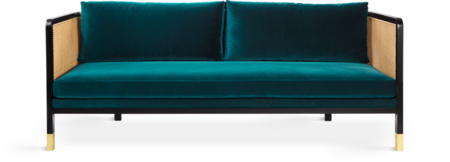 Red Edition Cane sofa 210 -  Velvet Peacock Blue T24 (cat. C) Black Tinted Beech