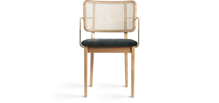 Red Edition Cane Chair - Velvet Chic Gray T25 (cat.C) - Armrests oak