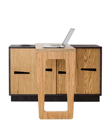 RADIS DREHTISCH MIT SIDEBOARD FOLDY- Eiche Furnier, Schwarz Beizt