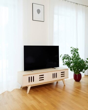 FERNSEHTISCH HUH- 2 SCHIEBETÜREN- Light Oak, Weiss Osmo