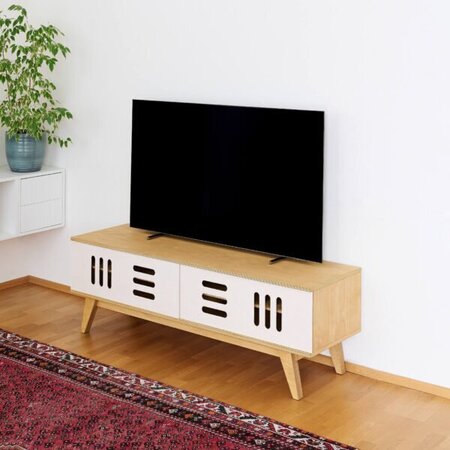 FERNSEHTISCH HUH- 2 SCHIEBETÜREN- Light Oak, Weiss Osmo