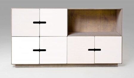 RADIS SIDEBOARD PIX 2X4, 6 TÜREN- Pebble Grey, Türen Weiss Laminiertes Sperrholz