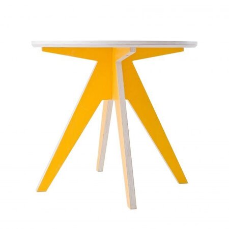 RADIS TISCH EDI - 85 cm - WEISS HPL, Beine GELB MIT WEISSEN STREIFEN