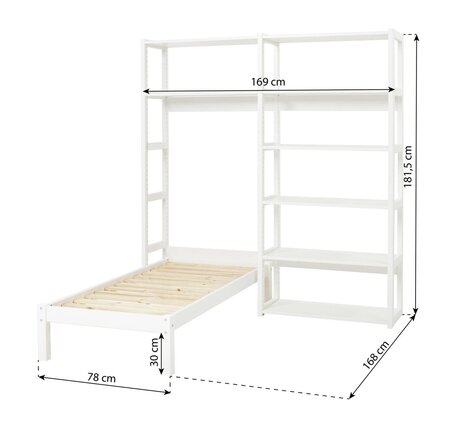 Hoppekids STOREY Regal mit Juniorbett - Regal 80 cm Juniorbett 70x160cm weiß