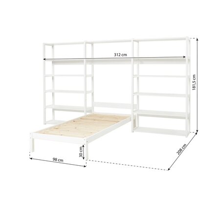 Hoppekids STOREY Regalsystem mit Juniorbett - Regal 100 cm Juniorbett 90x200cm weiß