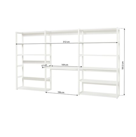 Hoppekids STOREY Bücherregal mit 3 Abschnitten und Schreibtisch - Hoppekids Hoppekids STOREY Bücherregal mit 3 Abschnitten 14 Ablagen und einem 80 cm breiten Schreibtisch weiß