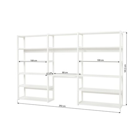 Hoppekids STOREY Bücherregal mit 3 Abschnitten und Schreibtisch - 12 Ablagen und einem 80 cm breiten Schreibtisch weiß