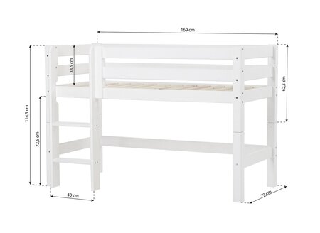Hoppekids ECO Luxury Halbhochbett 70x160 cm mit gerader Leiter weiß