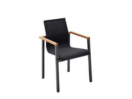 Solpuri SKY Stapelsessel mit Teak-Armlehne- Alu anthracite / softex coal / Teak Onlay