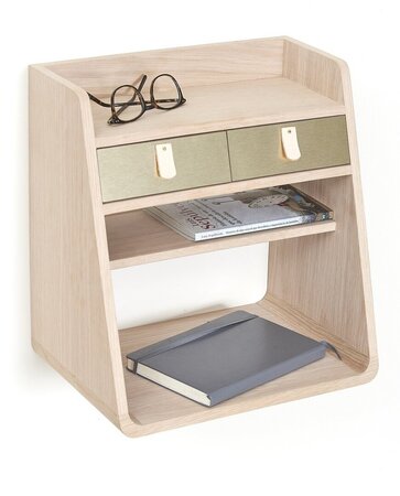 Harto Bedside Wall Table Suzon - Nachttisch Hängend: Natural Oak - Brushed brass