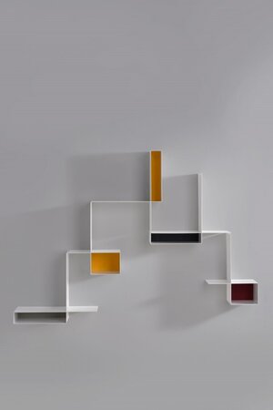 MDF Italia Randomissimo - Wandregal - Modul A - Modul B - links - Rechts - Weiss Matt Lackiert - Rot /Schwarz/Gelb/Taubengrau
