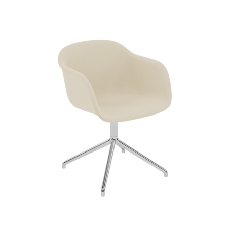 Muuto Fiber Armchair Swivel Base With Return - White/Neutral/Brown / Clara 244/Polished Aluminum