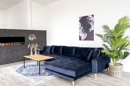 House N Lido Lounge Sofa Right Facing Dark Blue Velvet