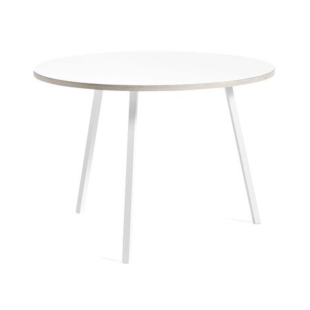 HAY Loop Stand Table Round Ø: 105 cm / H: 74 cm, Laminat Weiss, Stahl pulverbeschichtet weiss