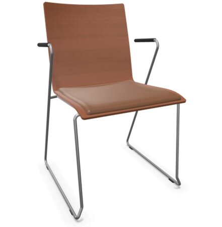 Thonet S 182 SPFST | Stahldrahtstuhl mit Armlehnen - Buche Kirschbaum (TP 44) - LEDER I - New Cognac 680