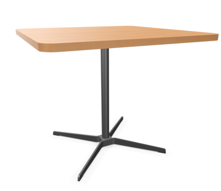 Edelstahloptik - 90 x 90 cm, Ecken gerundet (R = 60 mm) - Buche natur (TP 17) - Tischkante gerade