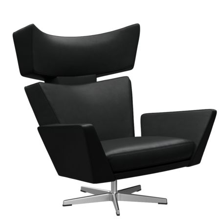 Fritz Hansen Oksen™ 4201 - Leder Loungesessel-Chrome-Grace-Schwarz