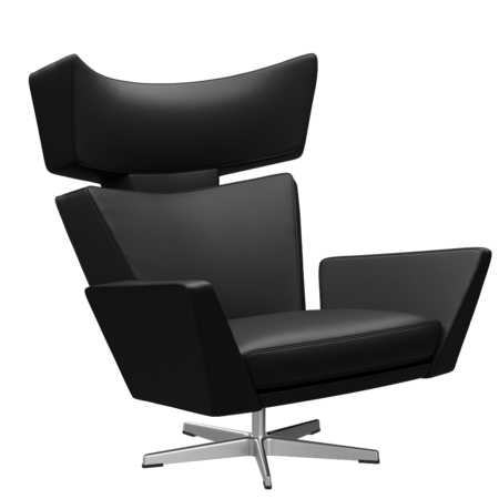 Fritz Hansen Oksen™ 4201 - Leder Loungesessel-Chrome-Aura-Schwarz
