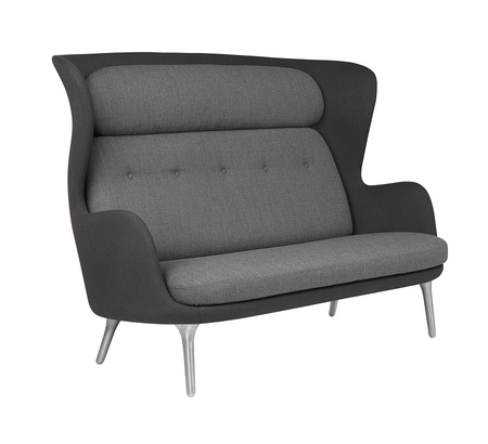 Fritz Hansen RO Sofa JH110 2 Sitzer Sofa Aluminium Beine - Dunkelgrau, Stoff Schale: Fiord 391 / Stoff Kissen: Fiord 371