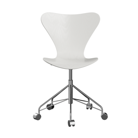 Fritz Hansen Series 7™ 3117 - Lack - Drehstuhl-White (100/105)-Chrome-Brushed metal / Polished Aluminium