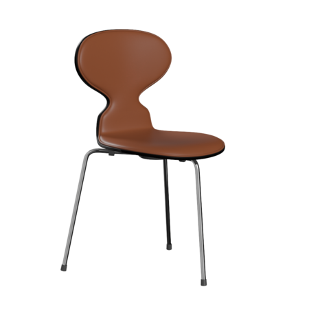 Fritz Hansen Ant™ 3100 mit Front Polsterung - Lack - Stuhl - Chrome - Black (190/195) - Soft-Cognac