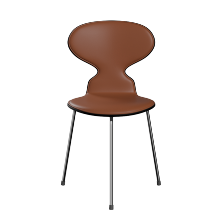 Fritz Hansen Ant™ 3100 mit Front Polsterung - Lack - Stuhl - Chrome - Black (190/195) - Soft-Cognac