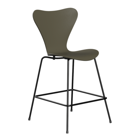 Fritz Hansen Serie 7™ 3187 - Gefärbte Esche - Theckenhocker-Black (190)-Olive Green (920/925)