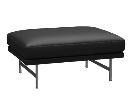 Fritz Hansen Lissoni Sofa™ PL110 - Breiter Hocker: Mattpolierter rostfreier Stahl - Leder Soft Black