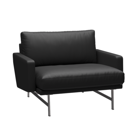 Fritz Hansen Lissoni Sofa™ PL111 - Breiter Lounge Sessel: Mattpolierter rostfreier Stahl - Leder Soft Black