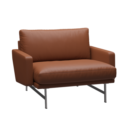 Fritz Hansen Lissoni Sofa™ PL111 - Breiter Lounge Sessel: Mattpolierter rostfreier Stahl - Leder Soft Cognac