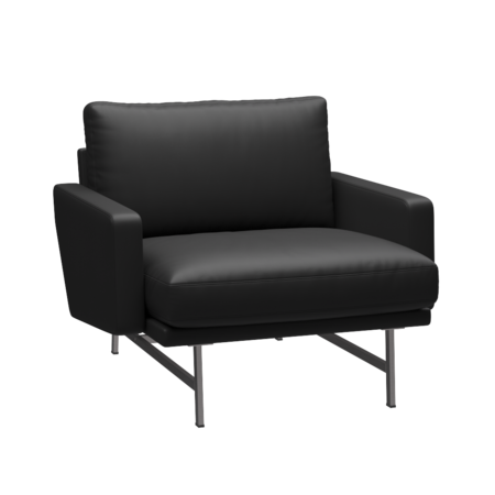 Fritz Hansen Lissoni Sofa™ PL111S - Lounge Sessel: Mattpolierter rostfreier Stahl - Leder Soft Black