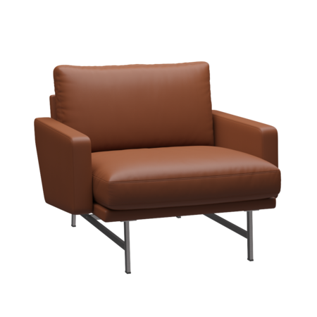 Fritz Hansen Lissoni Sofa™ PL111S - Lounge Sessel: Mattpolierter rostfreier Stahl - Leder Soft Cognac