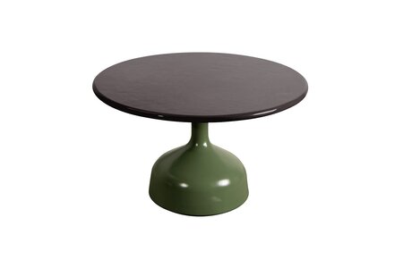 Cane-Line Glaze Couchtisch groß - Gestell mit Tischplatte ø70-Olive Green-Black Glazed Lava Stone