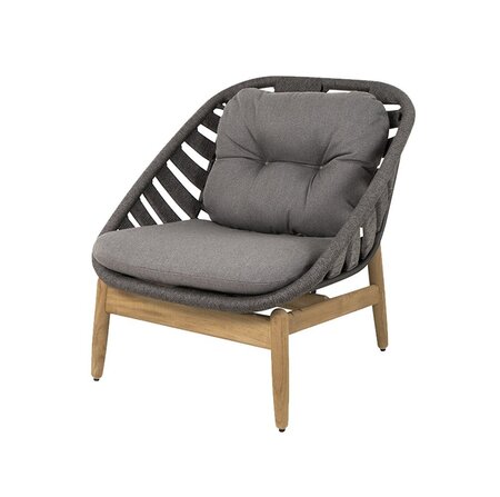 Cane-Line Strington Loungesessel-Cane-line Soft Rope, Dark grey / Teak incl. Grey Cane-line AirTouch cushion set