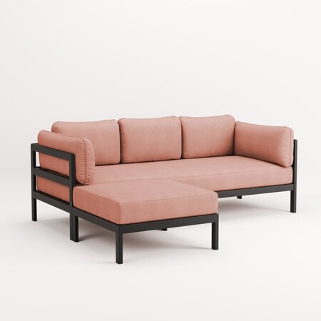 EASY CORNER SOFA – 3 TO 4 SEATS - GRAPHITE BLACK - VINTAGE PINK