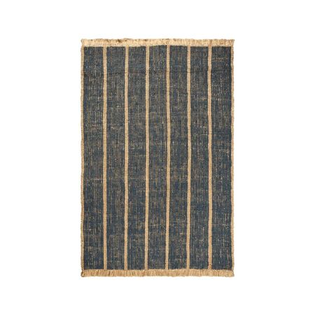 Ferm Living Teppich Athens Stripes von Ferm Living Natural / Ink Blue, Klein - L: 200 cm / B: 140 cm