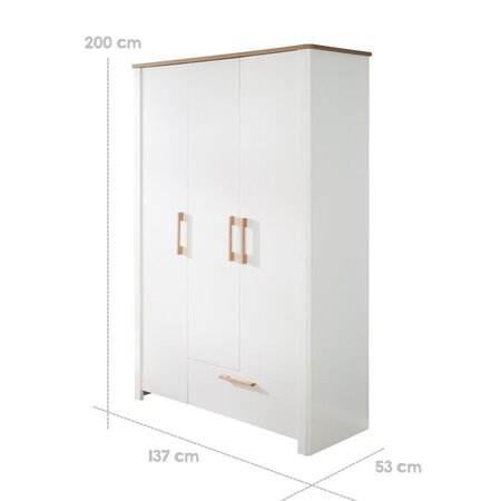 Roba Kleiderschrank Ava 3 Trg In Weiß Mit Deckplatte In Artisan Eiche