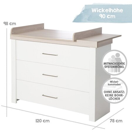 Wickelkommode Lucy Mit Wickelansatz 3 Soft-Close-Schubladen